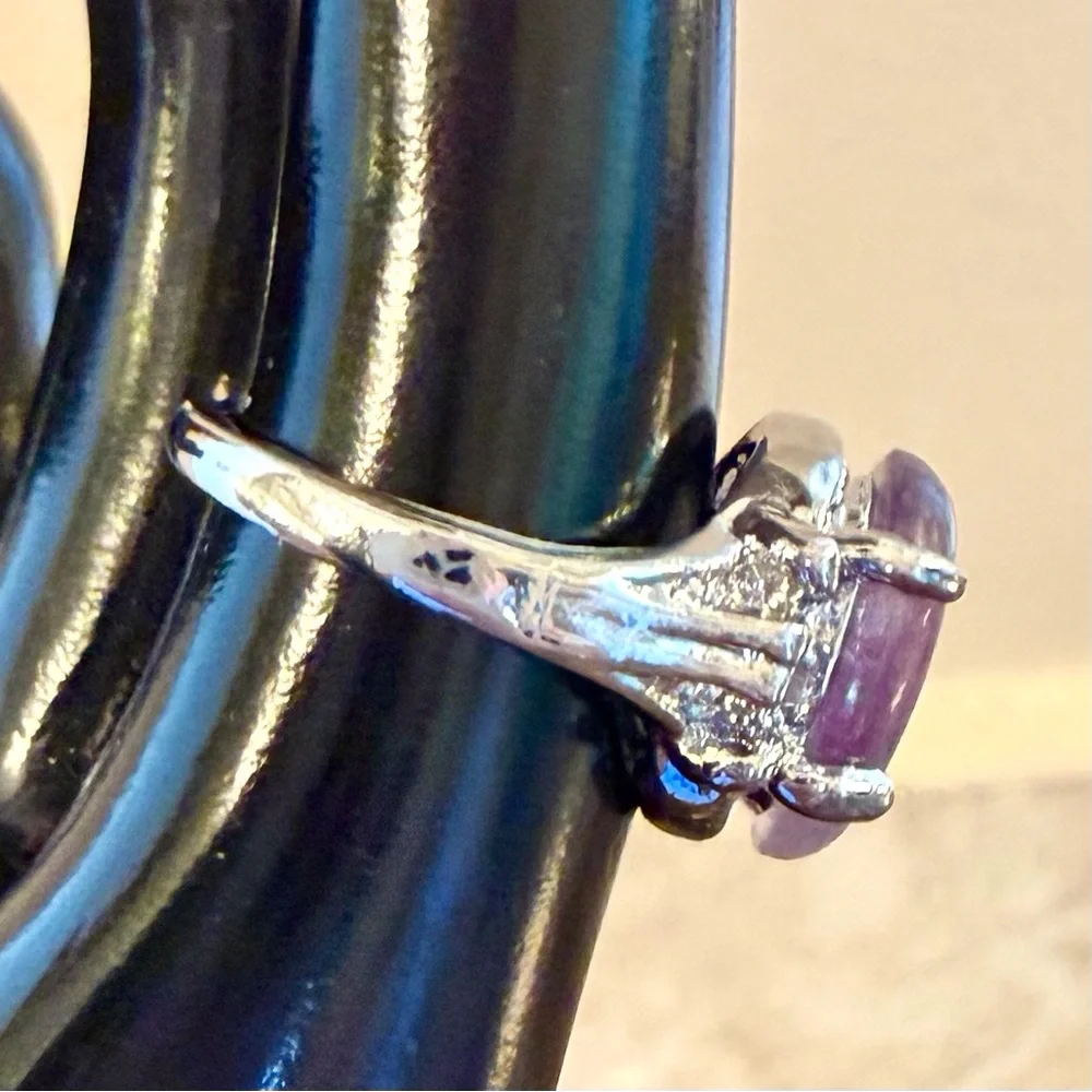 Sterling Silver Ring with Light Lavender Quartz Oval Gemstone, Sz 6 1/2